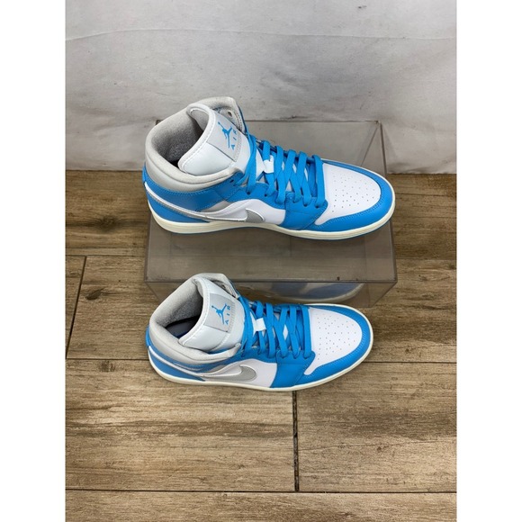 Nike Air Jordan 1 Mid UNC White Blue Silver Sneakers Women's Size 10 - Picture 10 of 10
